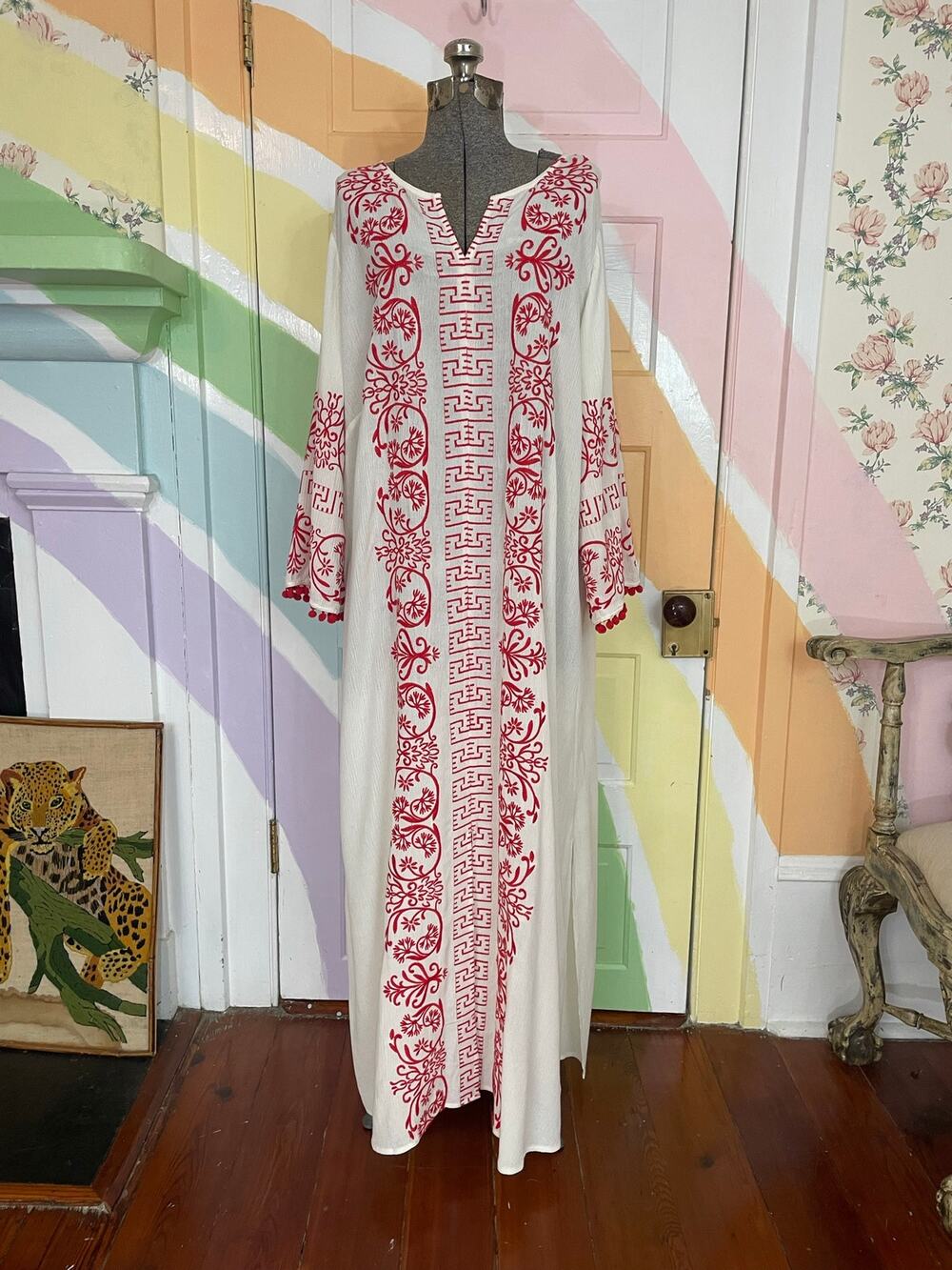 Soft Surroundings Sylvia Large Red Embroidered Kaftan Maxi Dress Boho
